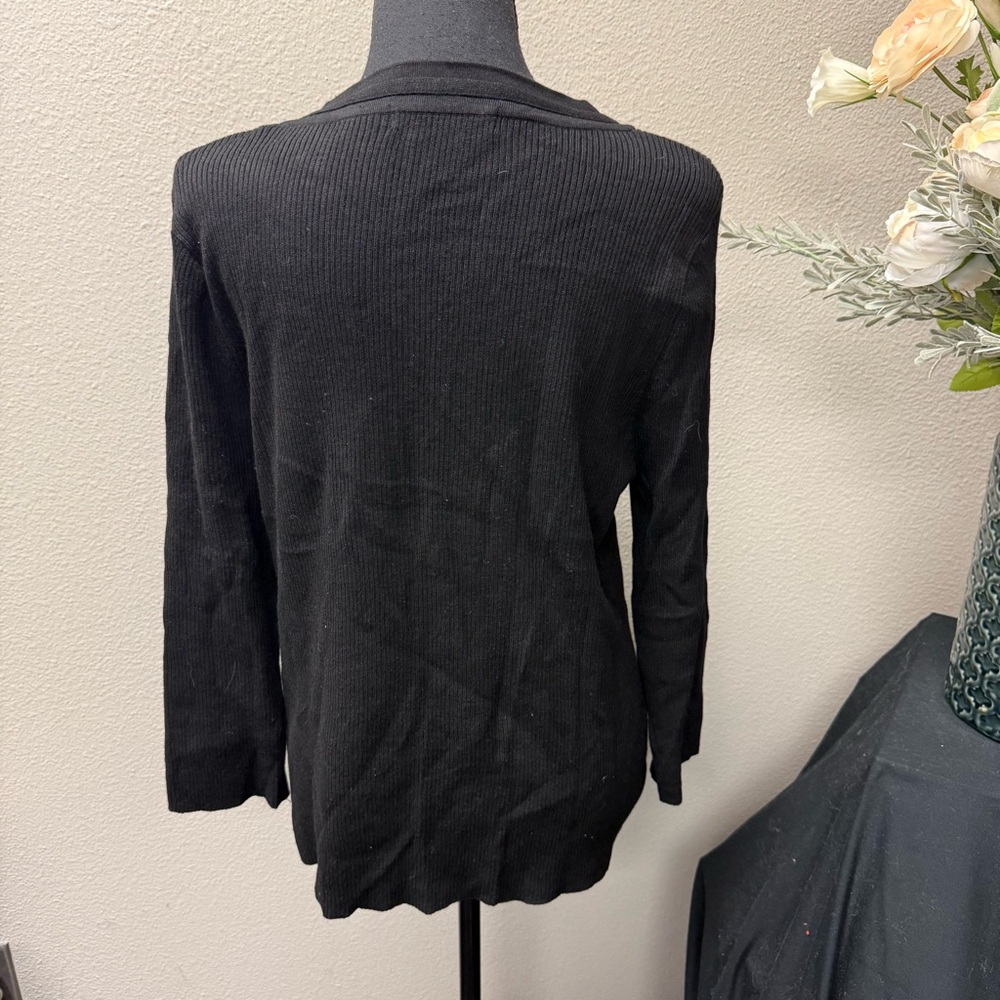 Requirements Black Ribbed Chain Cutout Top XL Long Sleeve - Picture 4 of 8